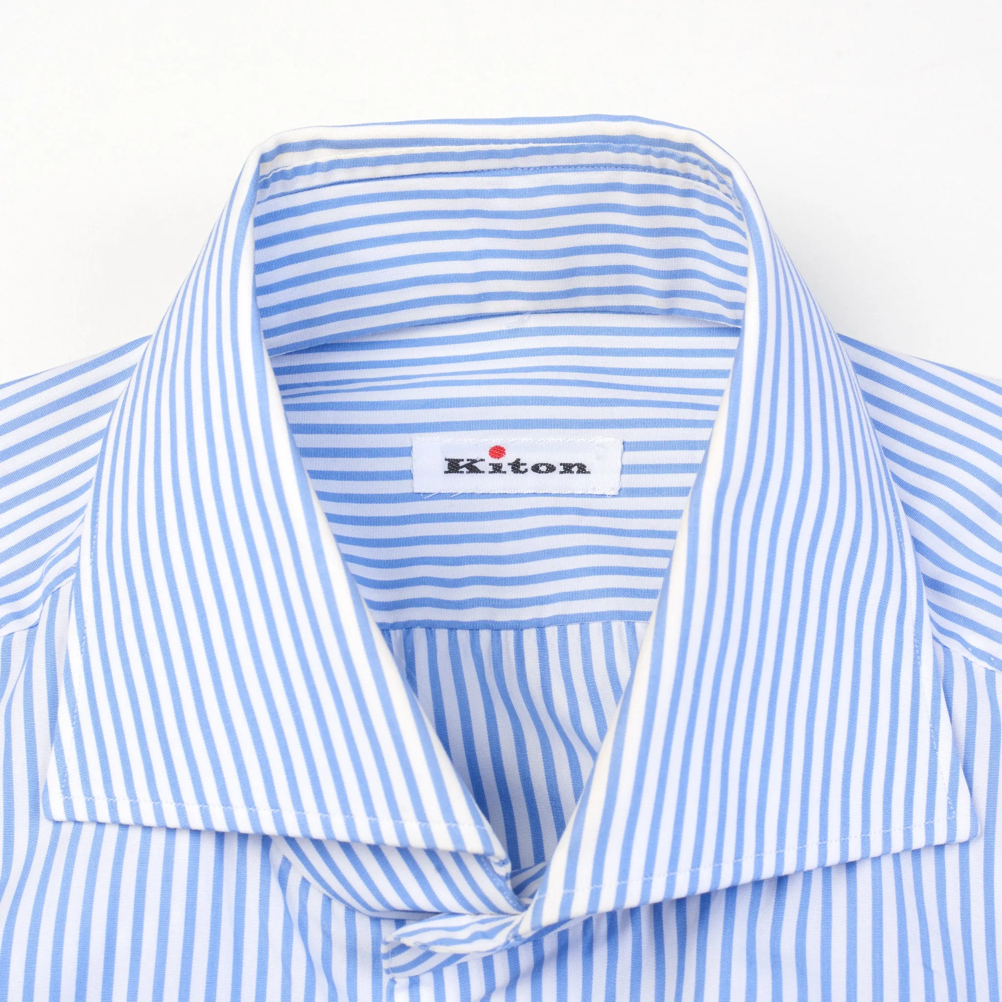 KITON Napoli Handmade Bespoke Blue Striped Poplin Cotton Dress Shirt EU 41 US 16