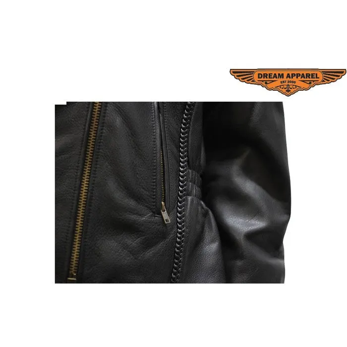 Ladies Classic Naked Leather Patrol Style Motorcycle Jacket Braid Trim