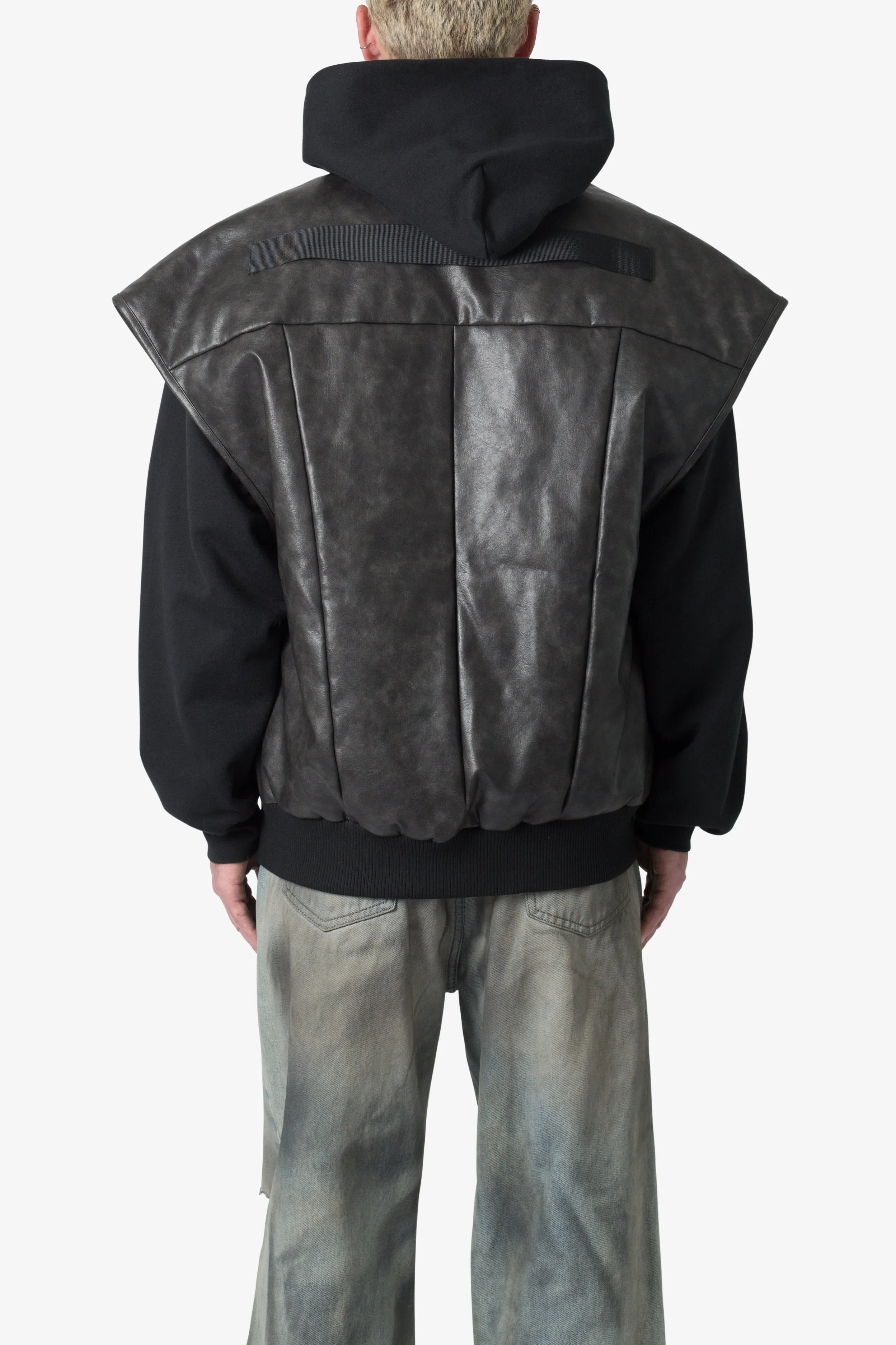 Leather Bomber Vest - Black