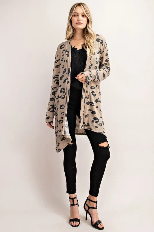 LEOPARD PRINTED OPEN FRONT CARDIGAN