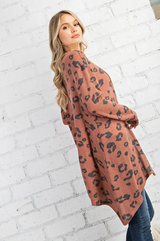 LEOPARD PRINTED OPEN FRONT CARDIGAN