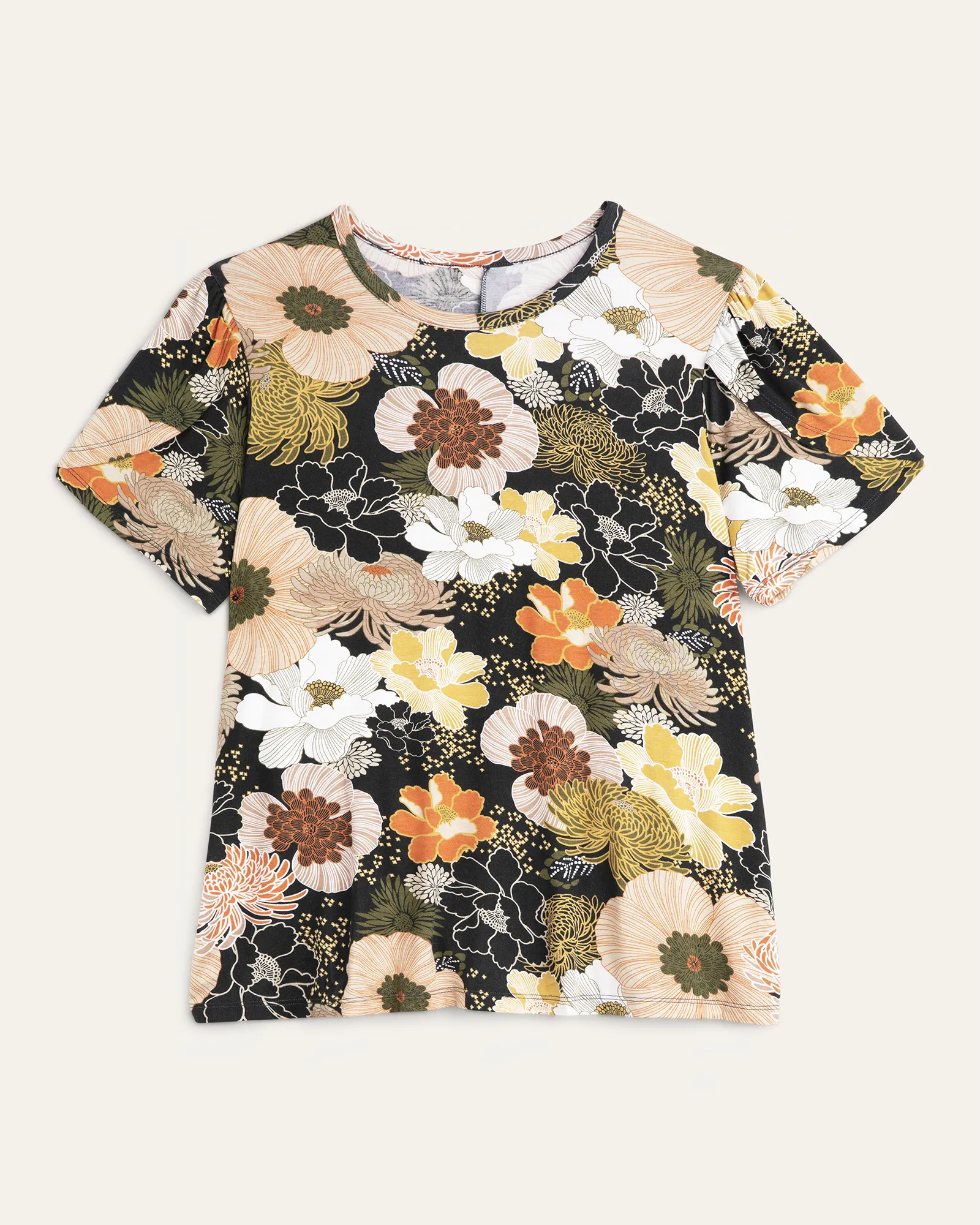 Lori Floral-Print Tee | Black / Orange