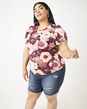 Lori Floral-Print Tee | Burgundy / Pink