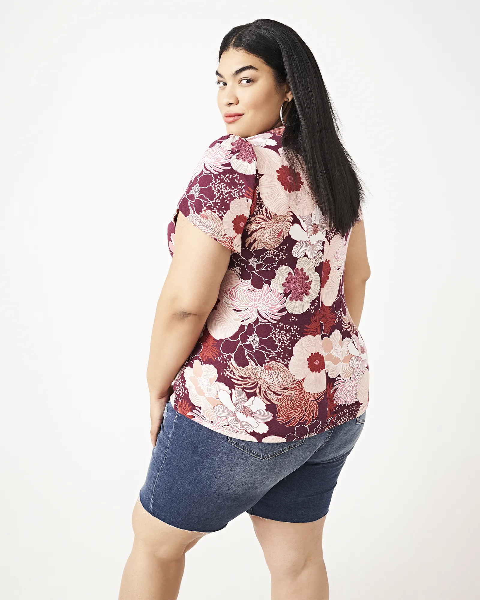 Lori Floral-Print Tee | Burgundy / Pink