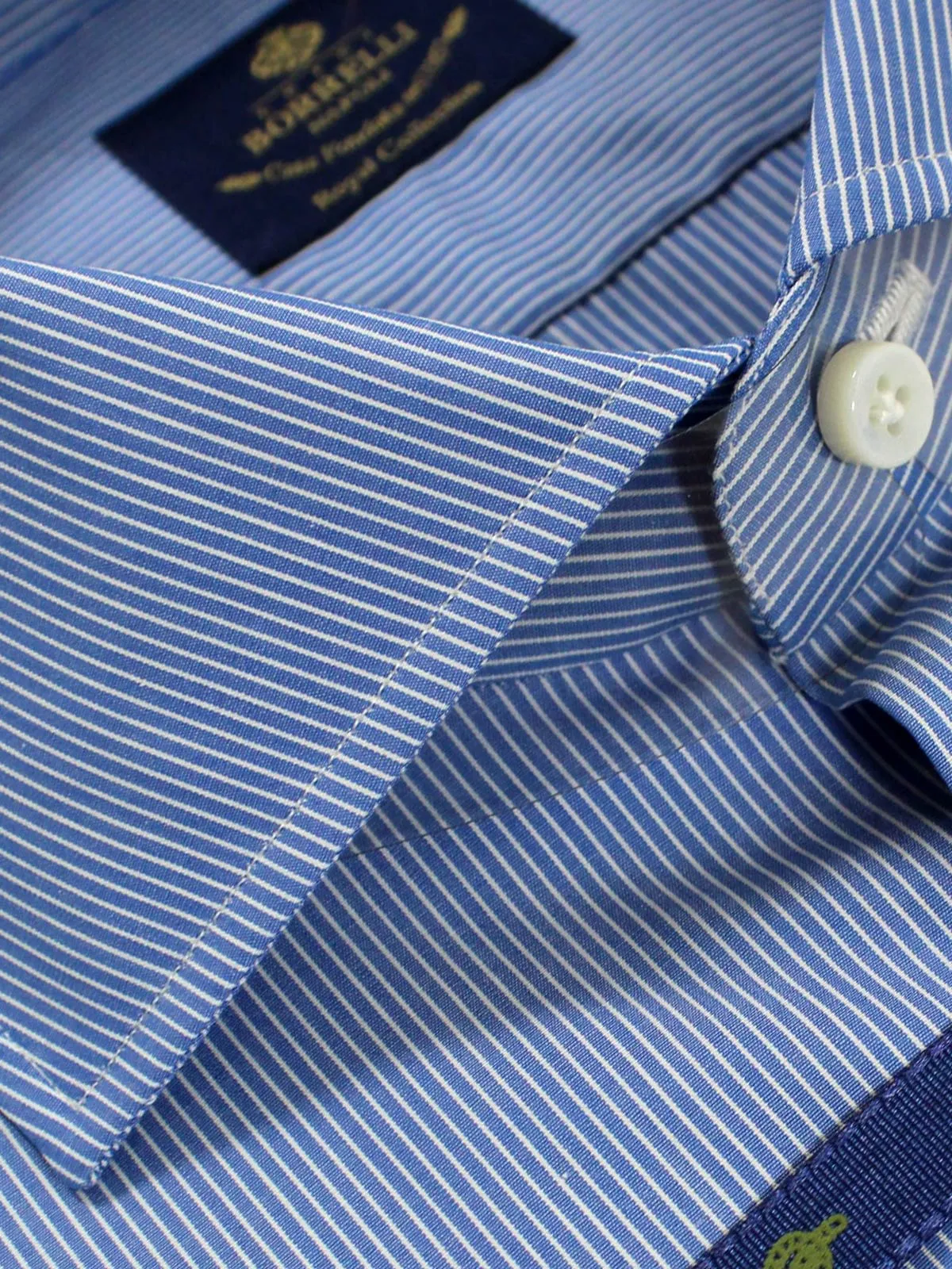 Luigi Borrelli Dress Shirt ROYAL COLLECTION - Blue White Stripes 38 - 15 1/2 SALE