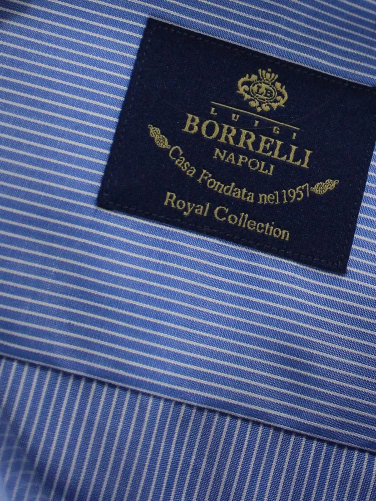 Luigi Borrelli Dress Shirt ROYAL COLLECTION - Blue White Stripes 39 - 15 1/2 SALE