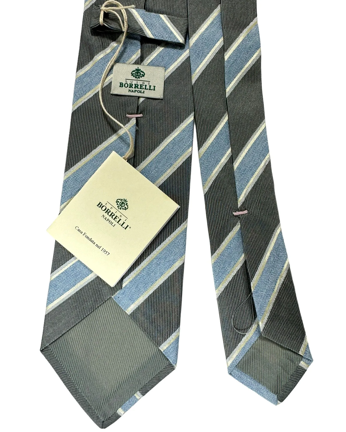 Luigi Borrelli Silk Tie Gray Sky Blue Stripes