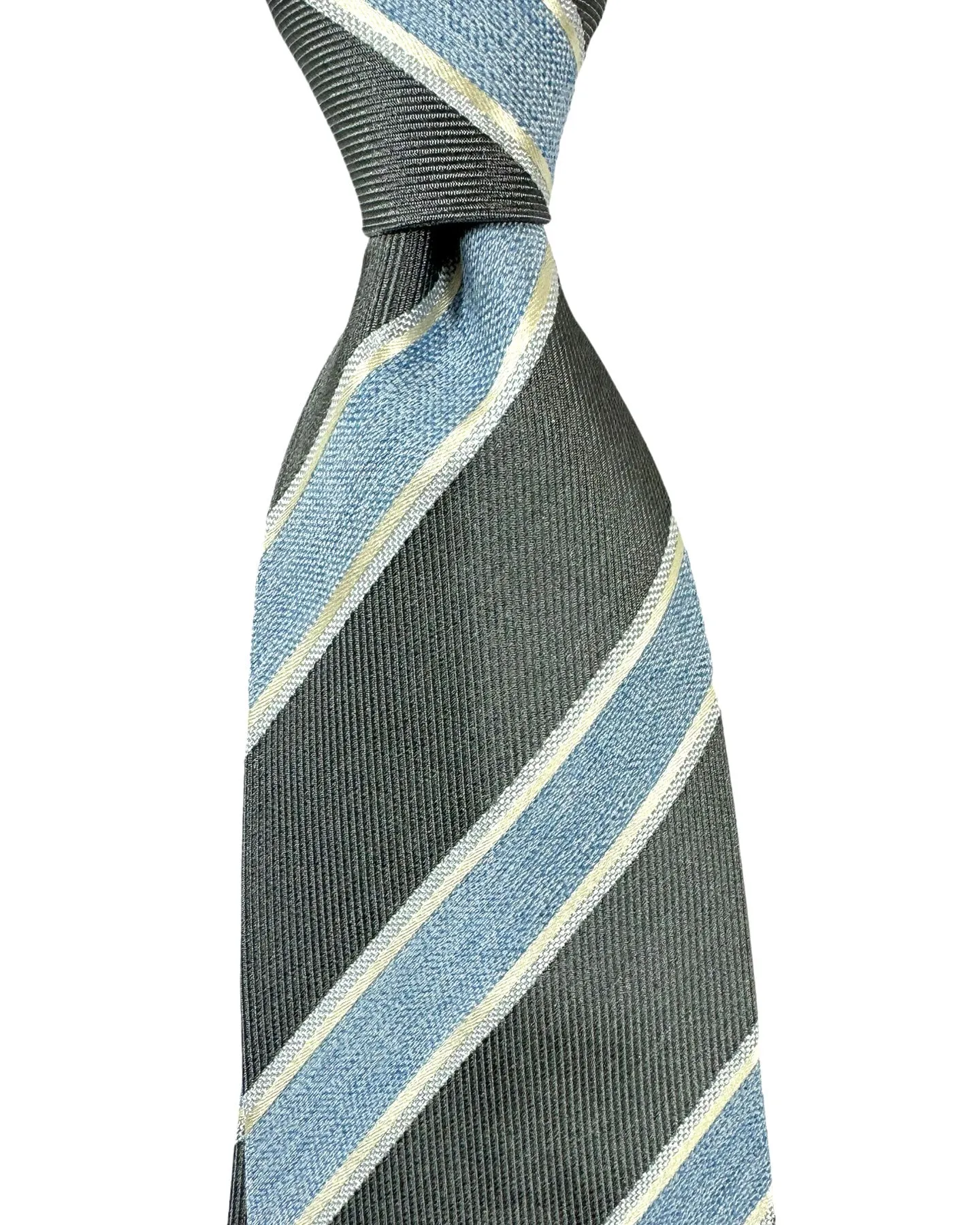 Luigi Borrelli Silk Tie Gray Sky Blue Stripes