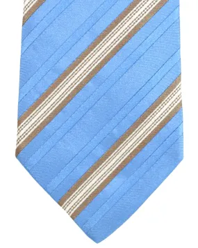 Luigi Borrelli Silk Tie Sky Blue Taupe Stripes SALE