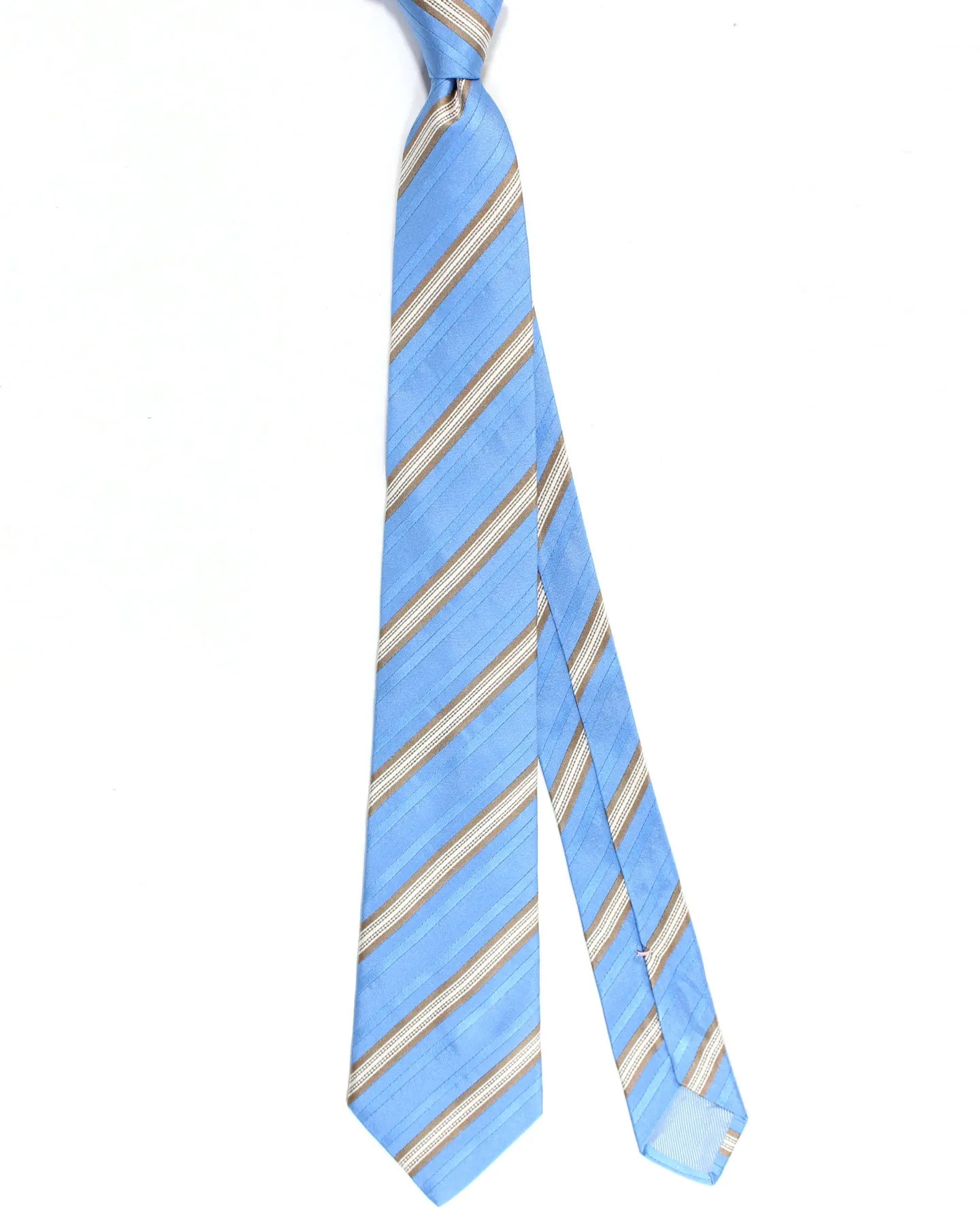 Luigi Borrelli Silk Tie Sky Blue Taupe Stripes SALE