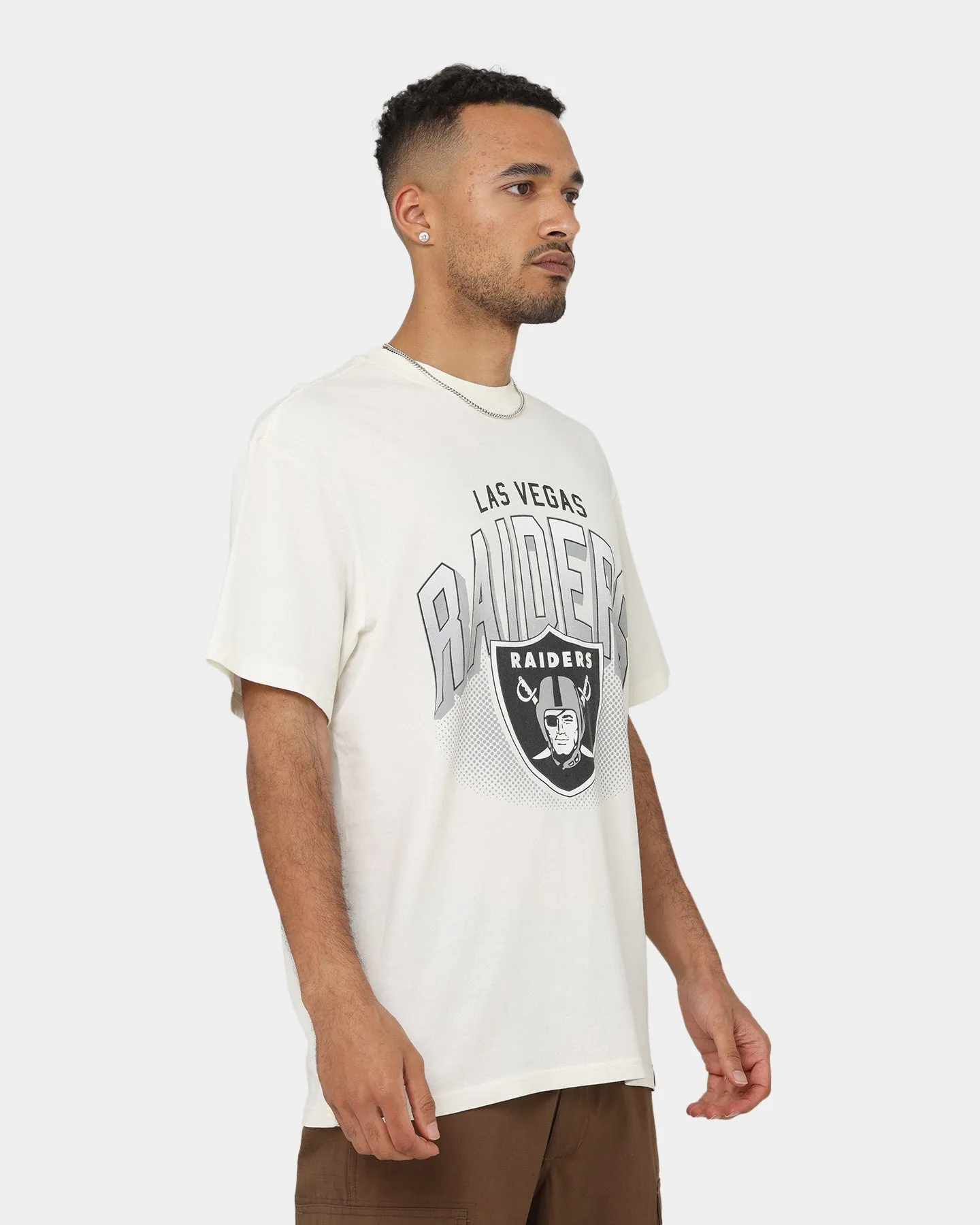 Majestic Athletic Las Vegas Raiders Stripe Sleeve Oversized T-Shirt Optic White