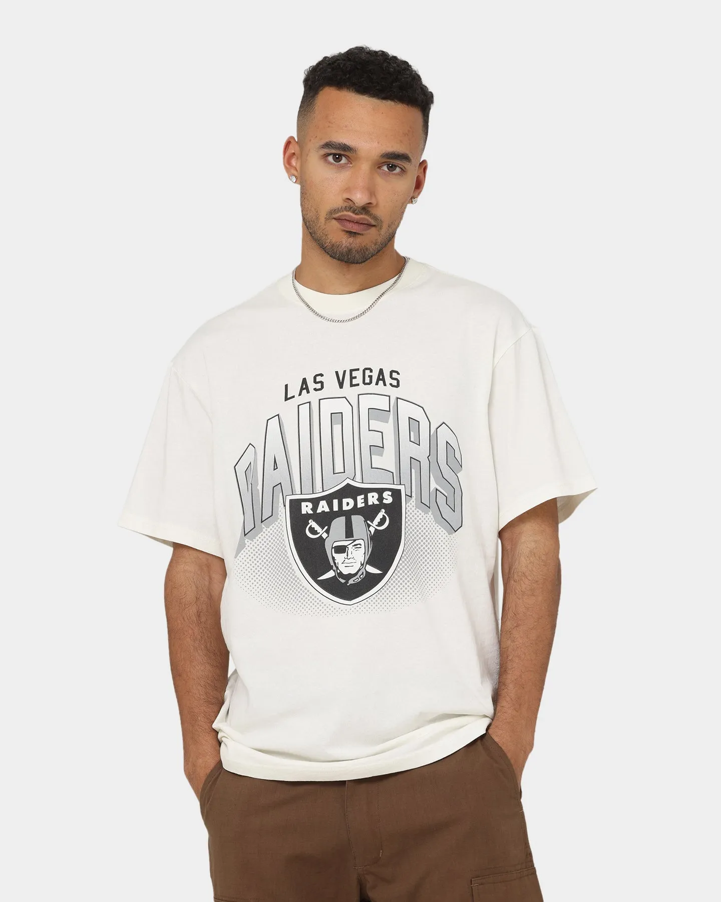 Majestic Athletic Las Vegas Raiders Stripe Sleeve Oversized T-Shirt Optic White