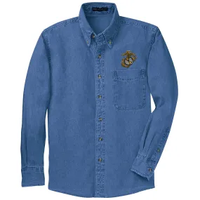 Marines Big EGA Embroidered Dark Denim Button Up