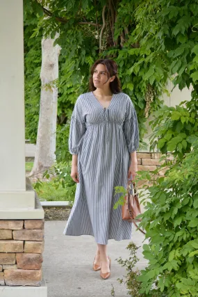 Maya Navy Striped Cotton Dress