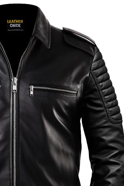 Men Slimfit Style Black Leather Jacket