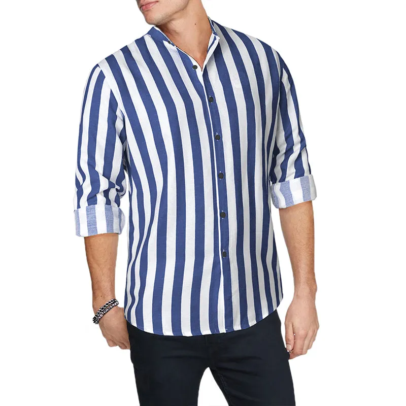 Mens Button Down Long Sleeve Shirts Fashion Cotton Linen Striped Casual Beach Shirt | MC255371-7019