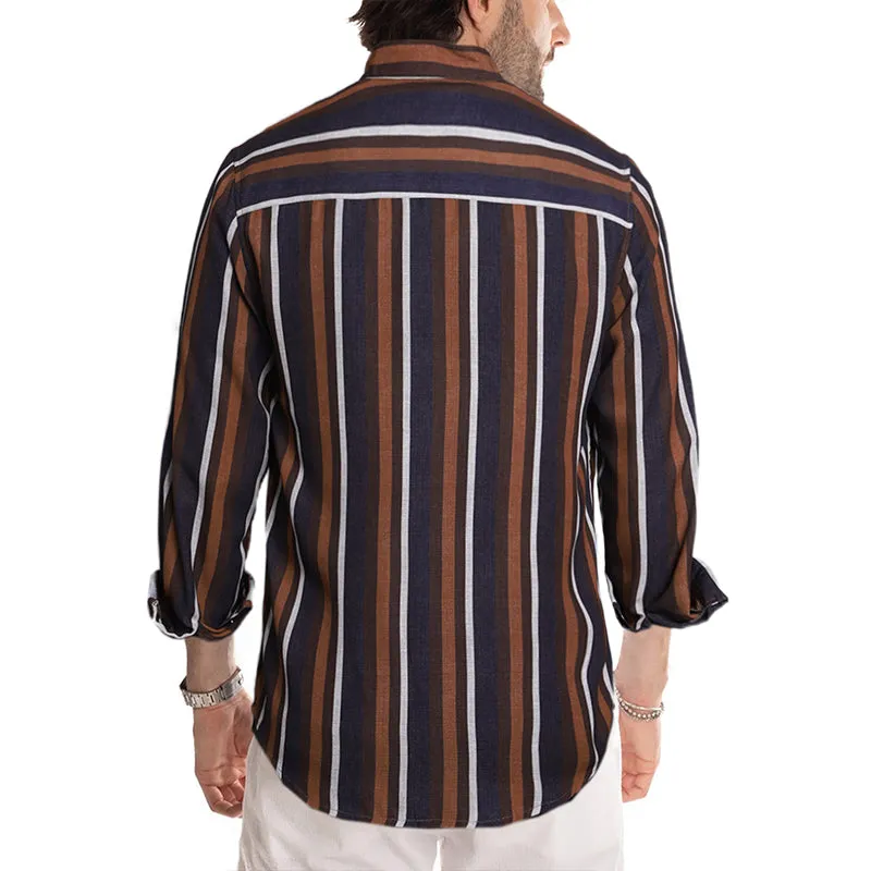 Men's Casual Long Sleeve Button-Down Shirts Striped Dress Shirts | MC255371