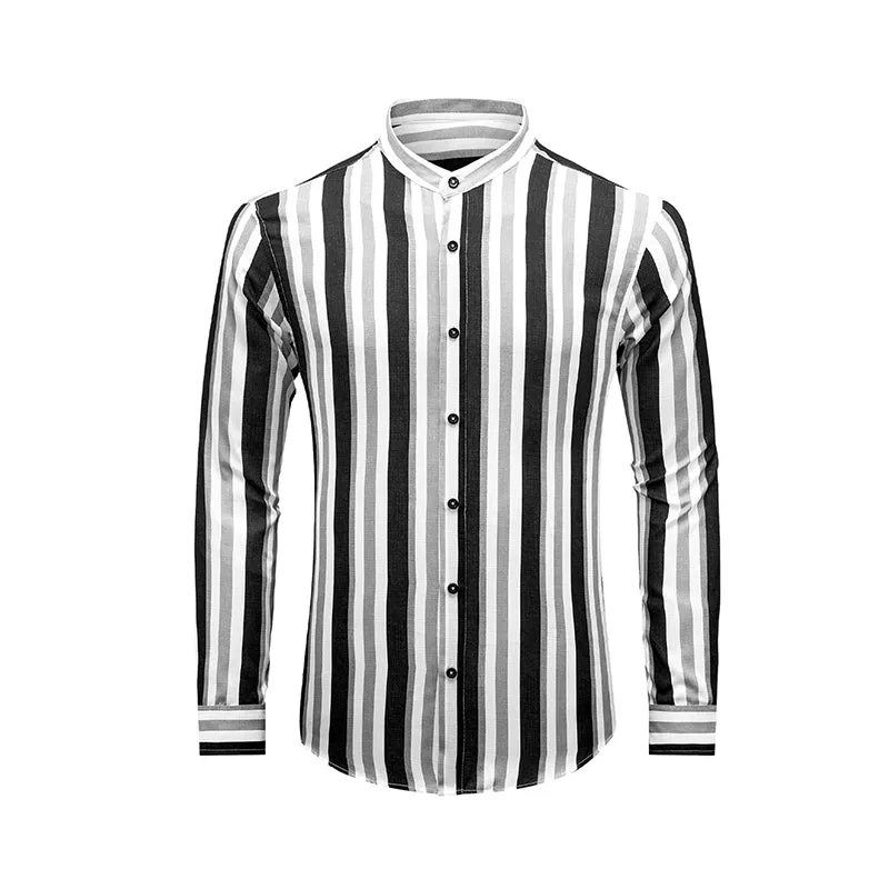 Men's Casual Long Sleeve Button-Down Shirts Striped Dress Shirts | MC255371