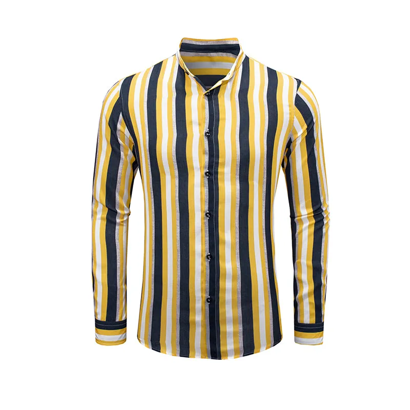 Men's Casual Long Sleeve Button-Down Shirts Striped Dress Shirts | MC255371