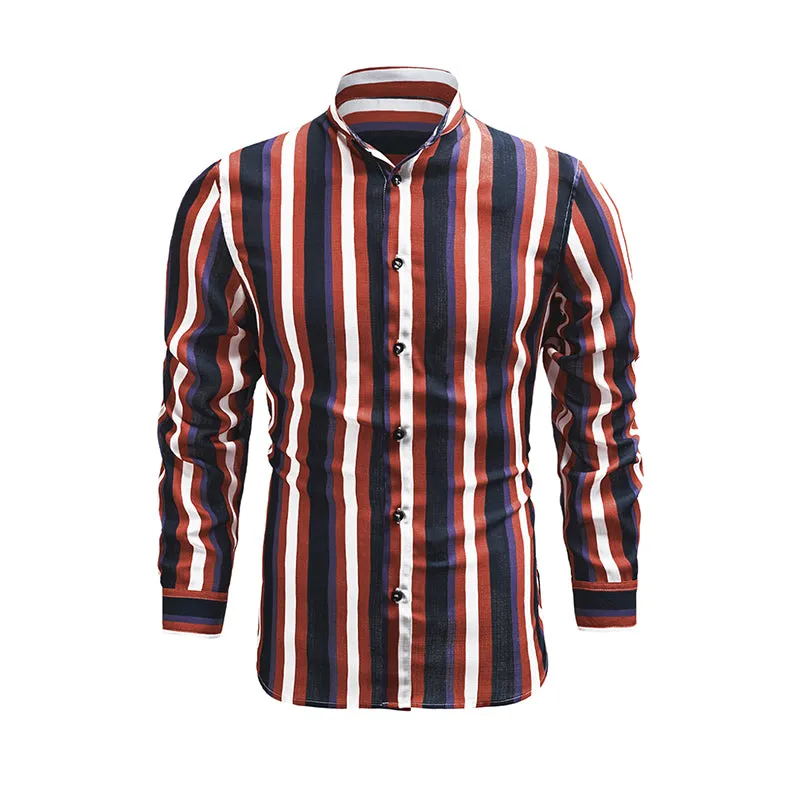 Men's Casual Long Sleeve Button-Down Shirts Striped Dress Shirts | MC255371