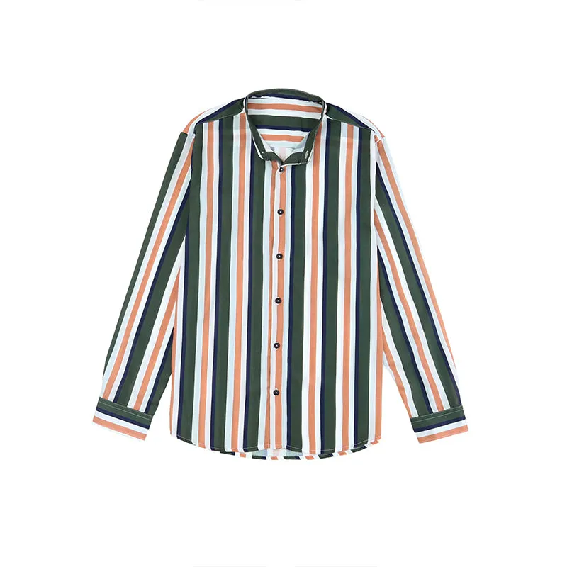 Men's Casual Long Sleeve Button-Down Shirts Striped Dress Shirts | MC255371