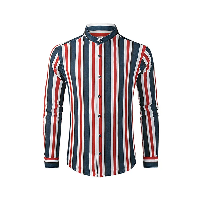 Men's Casual Long Sleeve Button-Down Shirts Striped Dress Shirts | MC255371