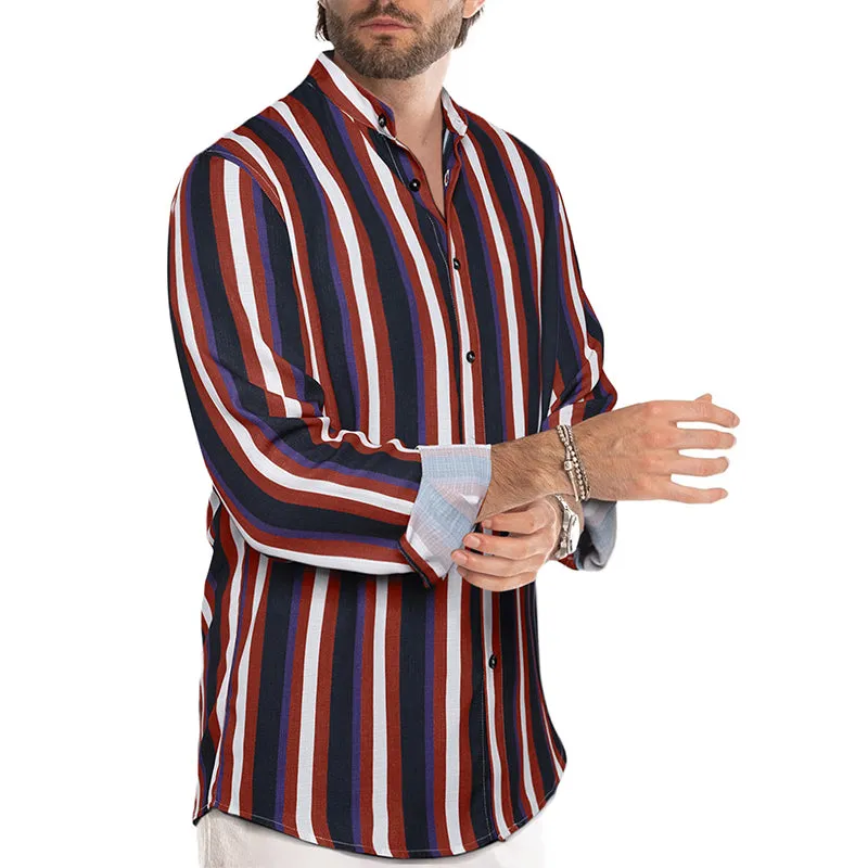 Men's Casual Long Sleeve Button-Down Shirts Striped Dress Shirts | MC255371