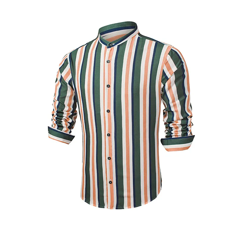 Men's Casual Long Sleeve Button-Down Shirts Striped Dress Shirts | MC255371