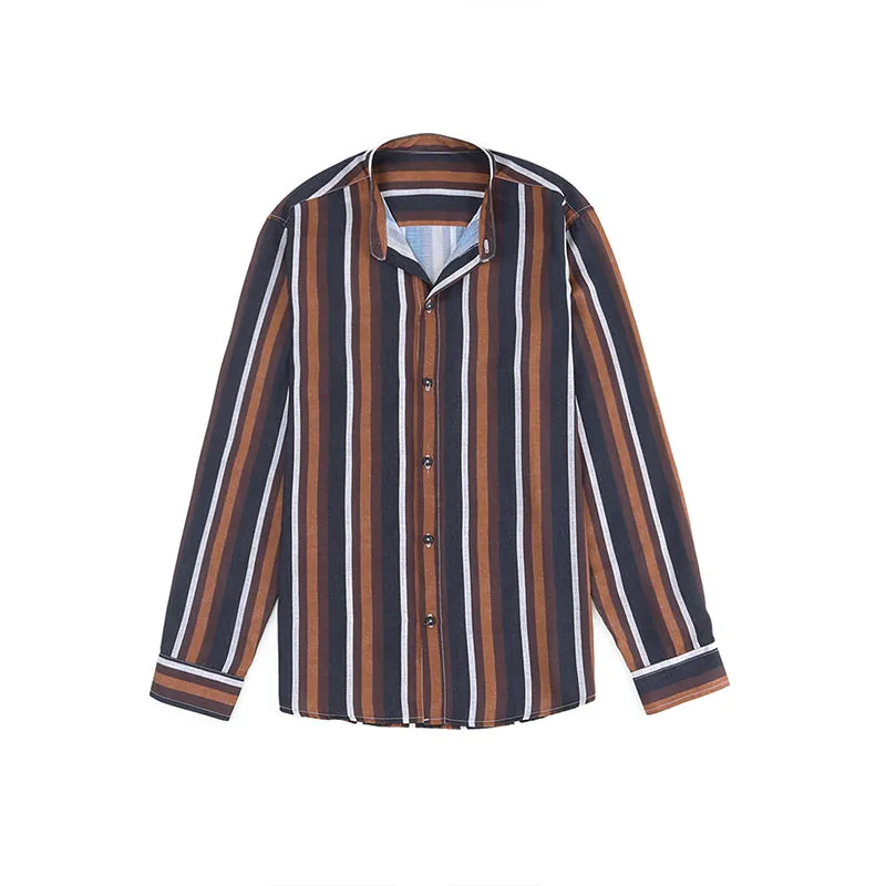 Men's Casual Long Sleeve Button-Down Shirts Striped Dress Shirts | MC255371