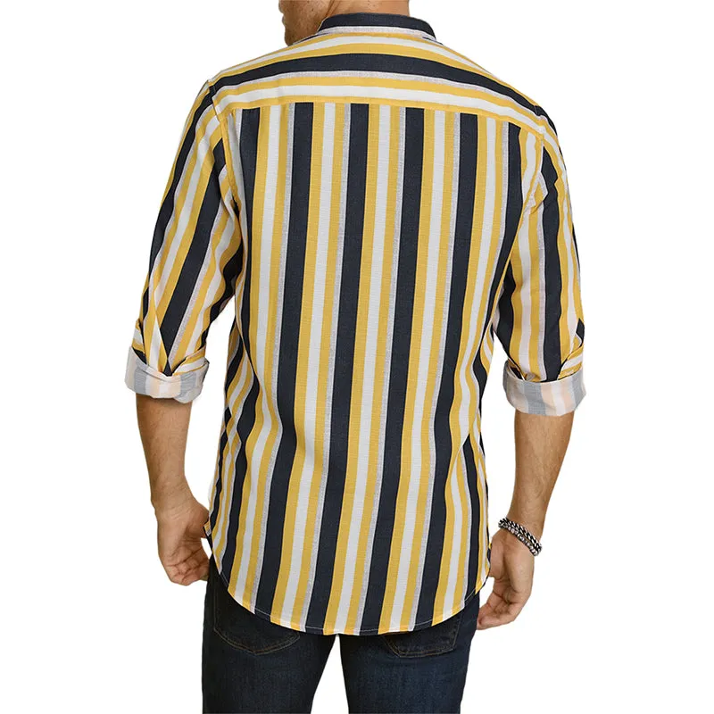 Men's Casual Long Sleeve Button-Down Shirts Striped Dress Shirts | MC255371