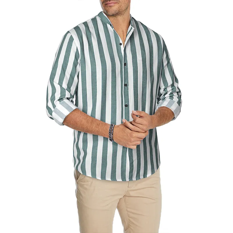 Men's Casual Long Sleeve Button-Down Shirts Striped Dress Shirts | MC255371