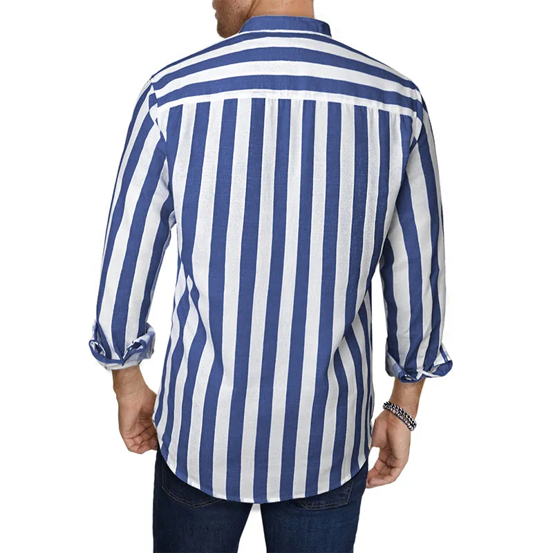 Men's Casual Long Sleeve Button-Down Shirts Striped Dress Shirts | MC255371