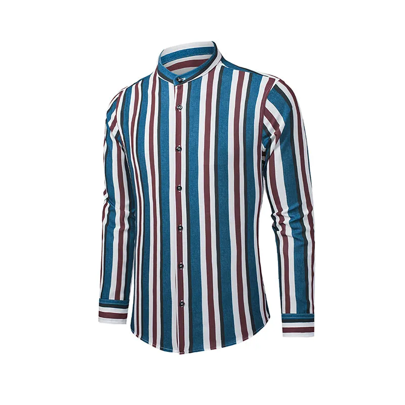 Men's Casual Long Sleeve Button-Down Shirts Striped Dress Shirts | MC255371