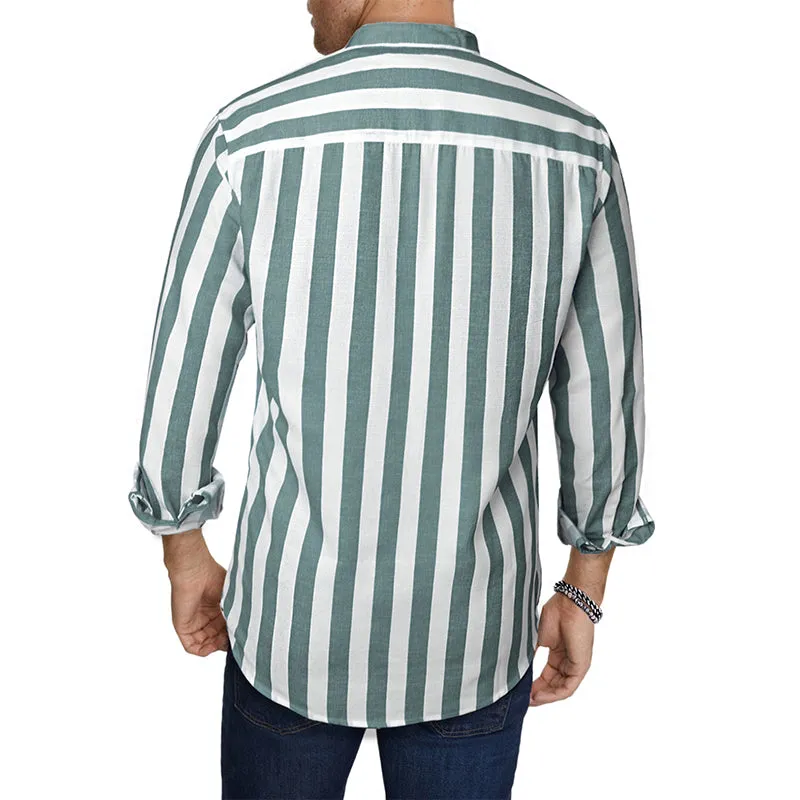 Men's Casual Long Sleeve Button-Down Shirts Striped Dress Shirts | MC255371