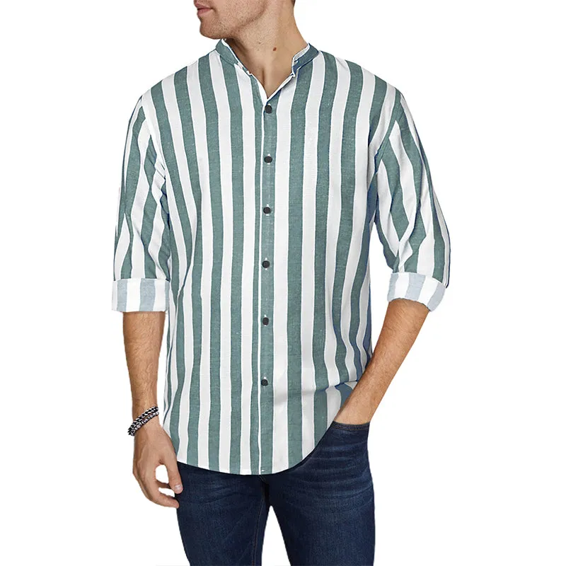 Men's Casual Long Sleeve Button-Down Shirts Striped Dress Shirts | MC255371