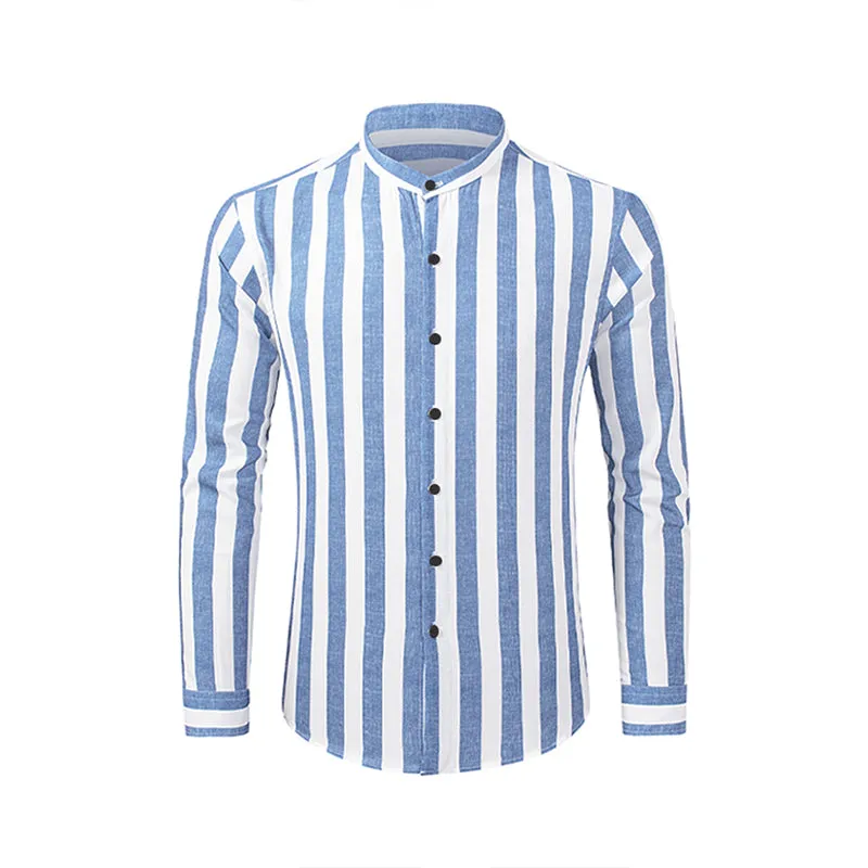 Men's Casual Long Sleeve Button-Down Shirts Striped Dress Shirts | MC255371