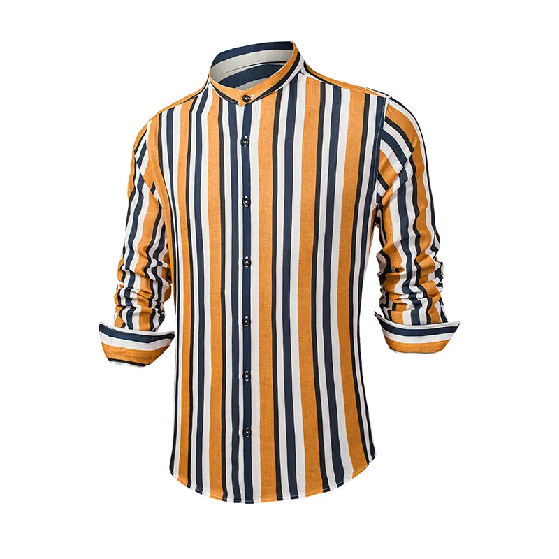 Men's Casual Long Sleeve Button-Down Shirts Striped Dress Shirts | MC255371