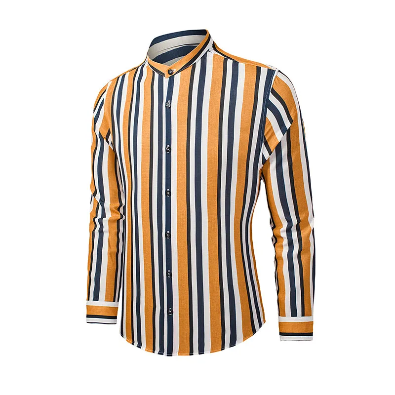 Men's Casual Long Sleeve Button-Down Shirts Striped Dress Shirts | MC255371