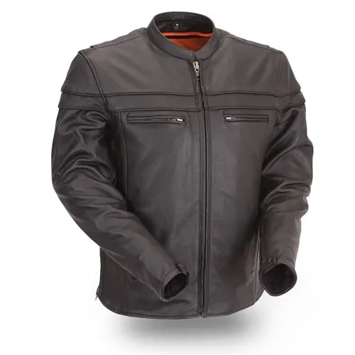 Mens Classic Leather Motorcycle Riding Jacket