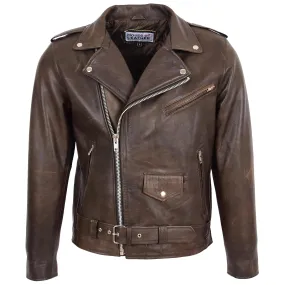 Mens Heavy Duty Leather Biker Brando Jacket Kyle Antique Brown