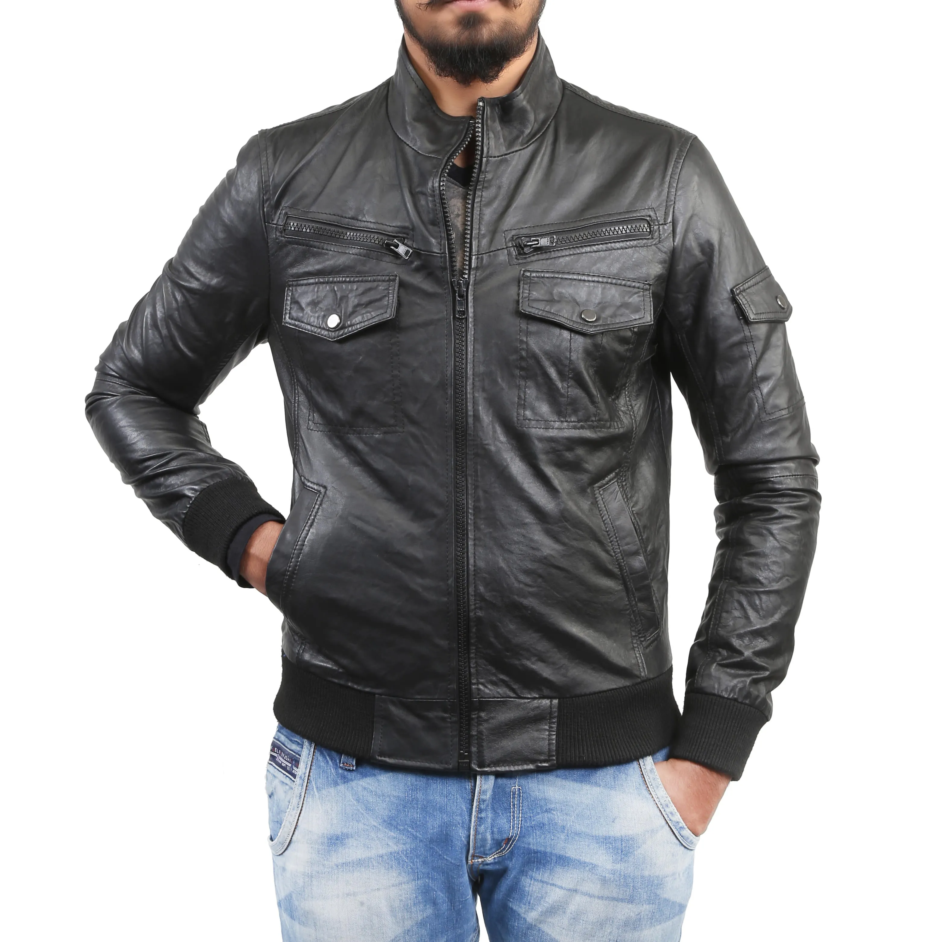 Men's Lamb Leather Black Biker Jacket By Brune & Bareskin