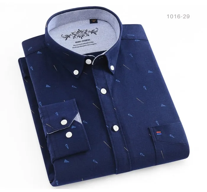 Men's Long Sleeve Contrast Plaid/Striped Oxford Dress Shirt with Left Chest Pocket Male Casual Slim-fit Buttoned Down Shirts