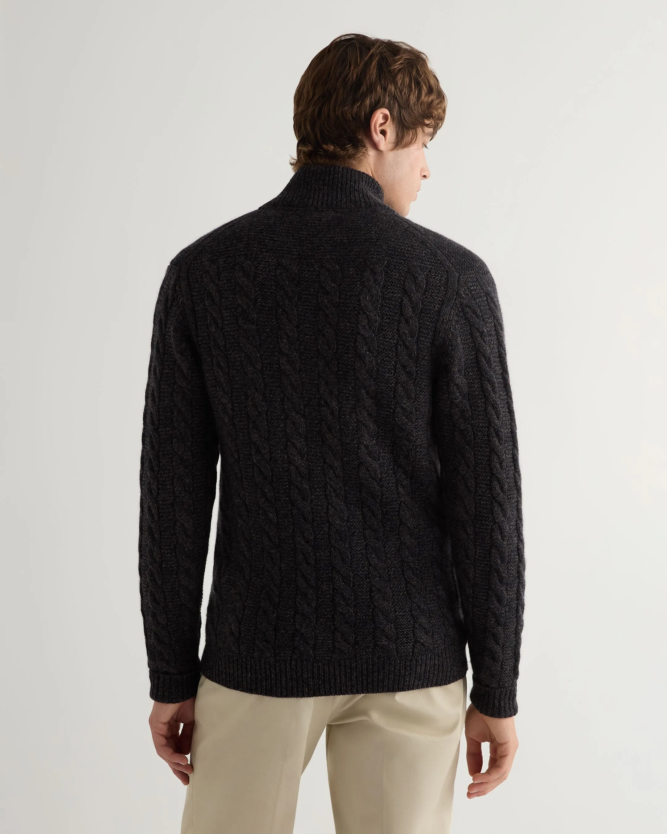 Men's Richmond Cable Cashmere Cardigan Granite Grey