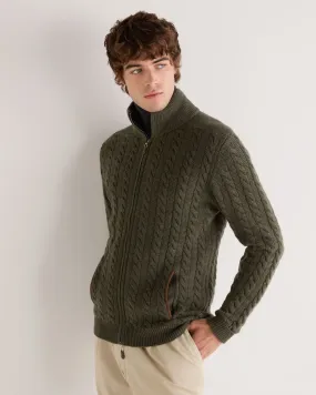 Men's Richmond Cable Cashmere Cardigan Moss Green