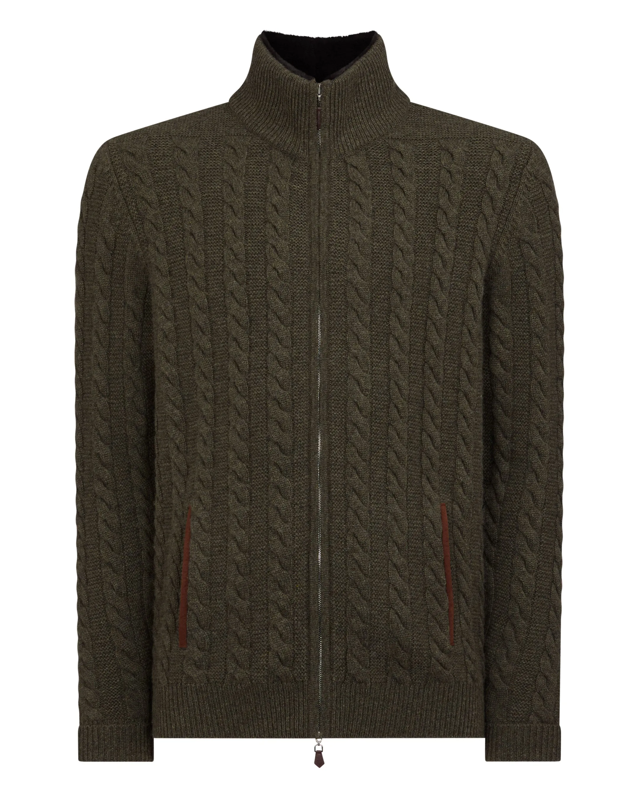 Men's Richmond Cable Cashmere Cardigan Moss Green