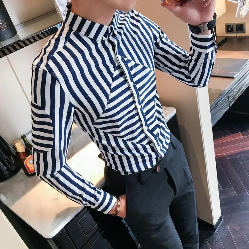 Men's Shirts Striped Plus Size Shirts Blue Red