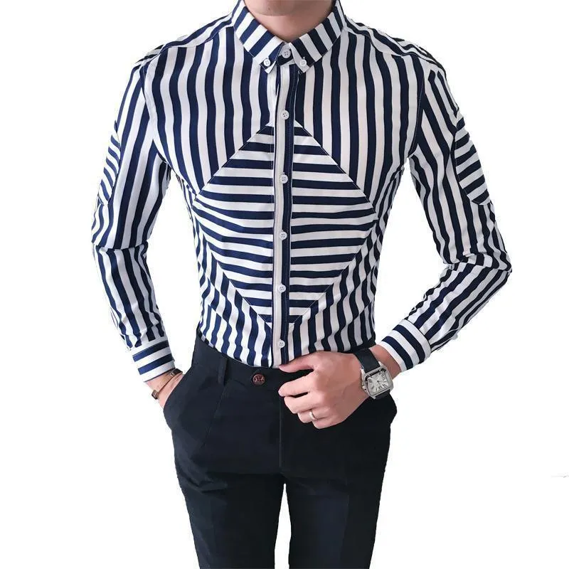 Men's Shirts Striped Plus Size Shirts Blue Red