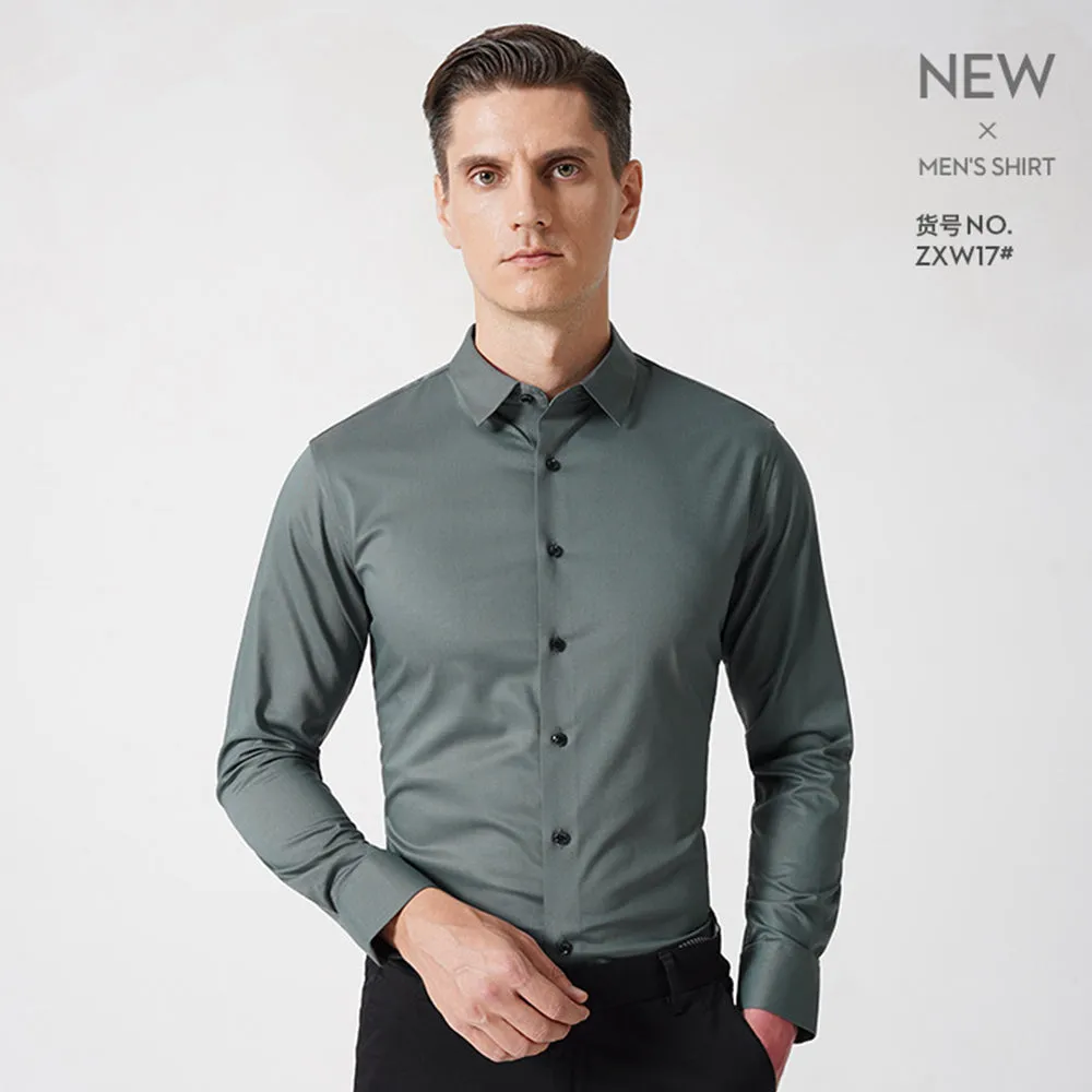 Men's Spring Bamboo Fibre Solid Slim Fit Long Button Up Shirts  | ZXW1