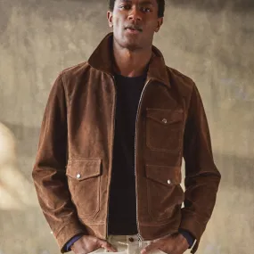 MEN'S TAN BROWN SUEDE GENUINE LEATHER BOMBER JACKET