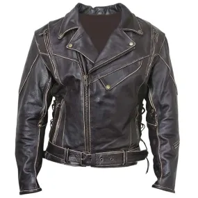 Men's Vintage Distressed Terminator Brando Biker Cowhide Leather Black Jacket